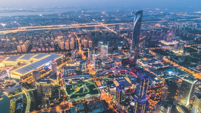 city nightscape of suzhou industrial park